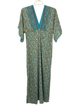 Masala Muumuu Caftan Maxi Dress M Paisley Teal Boho House Dress India Casual Use